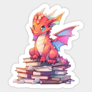 Book Lover Cute Red Dragon Sticker